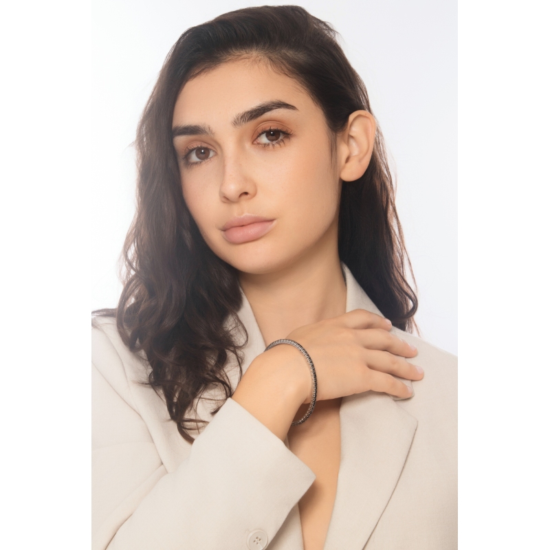 Tennisarmband Weißgold 18k elastisch mit schwarzen Diamanten