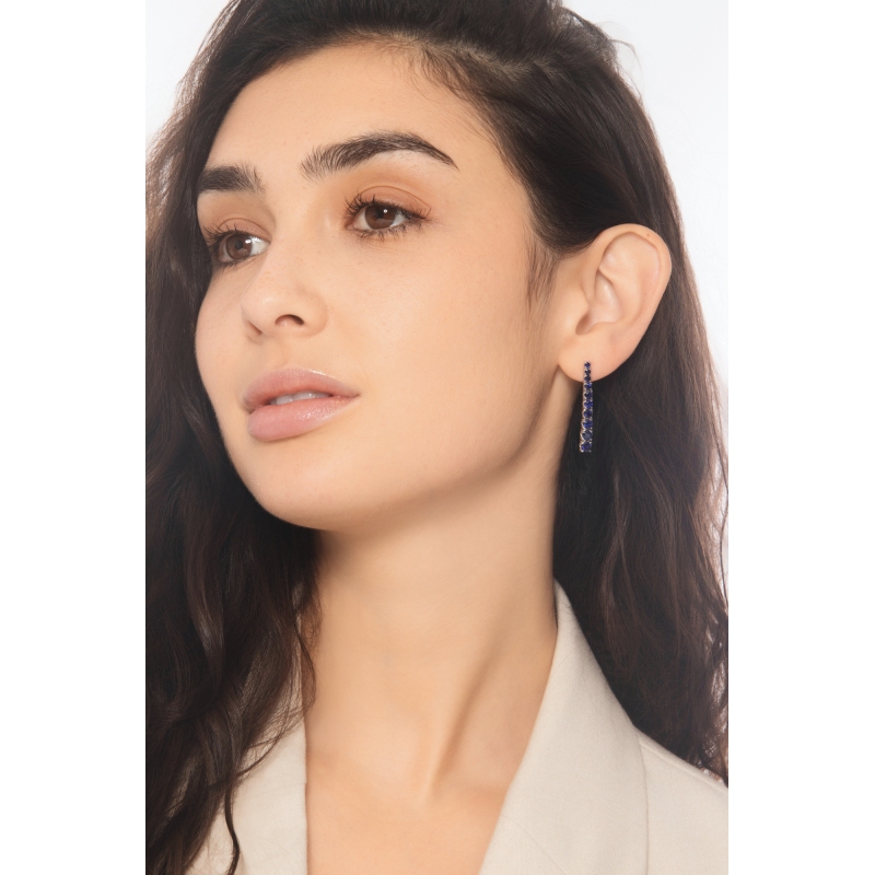 Tennis Ohrringe Weißgold mit Saphir blau