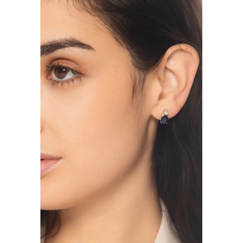 Saphir blau Ohrstecker mit Diamanten Weissgold