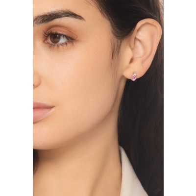 Weissgold 18K Ohrstecker mit Saphir rosa und Diamanten