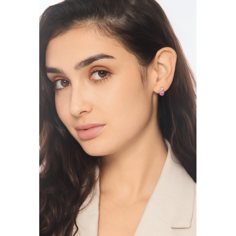Rosa Saphir Weißgold Ohrstecker mit Diamanten