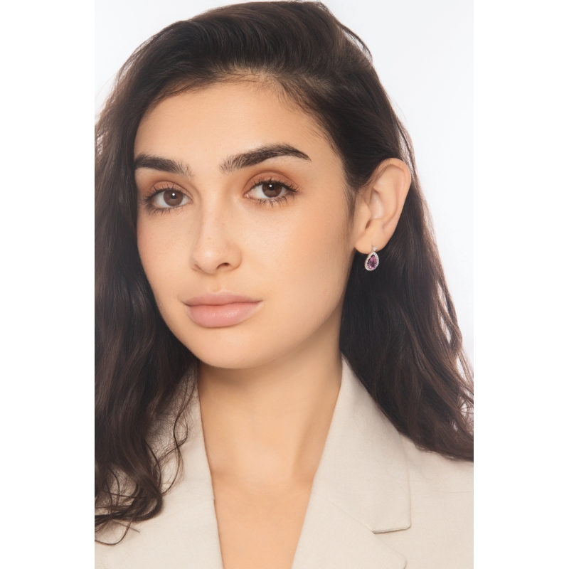 Ohrringe Tropfen aus Saphir rosa und Diamanten