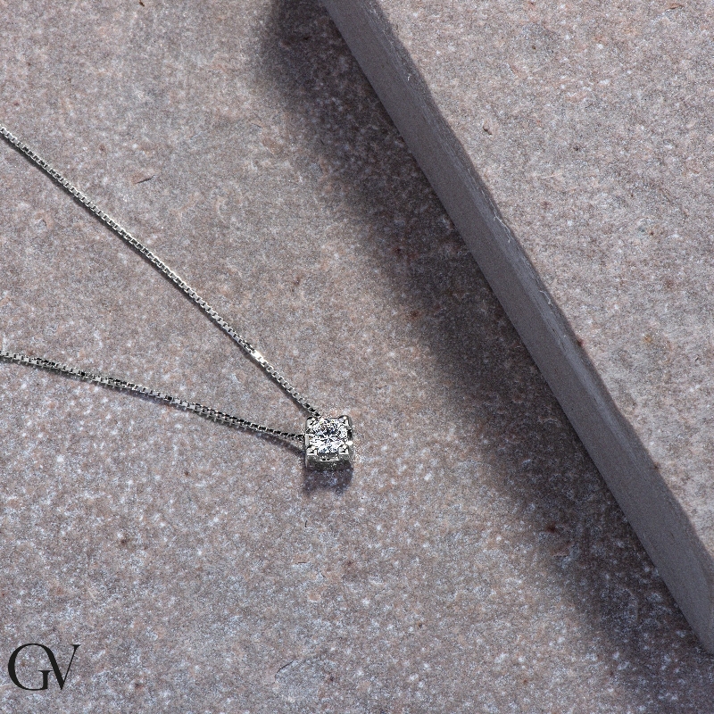 Diamant-Anhänger Solitär Weißgoldkette