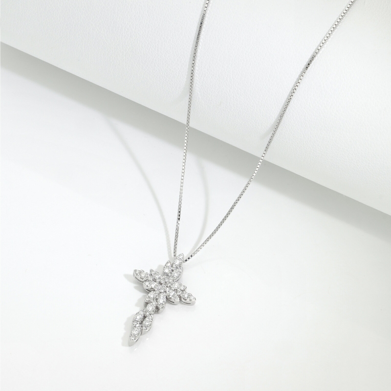 Diamant Kreuzkette Weißgold 18 Karat