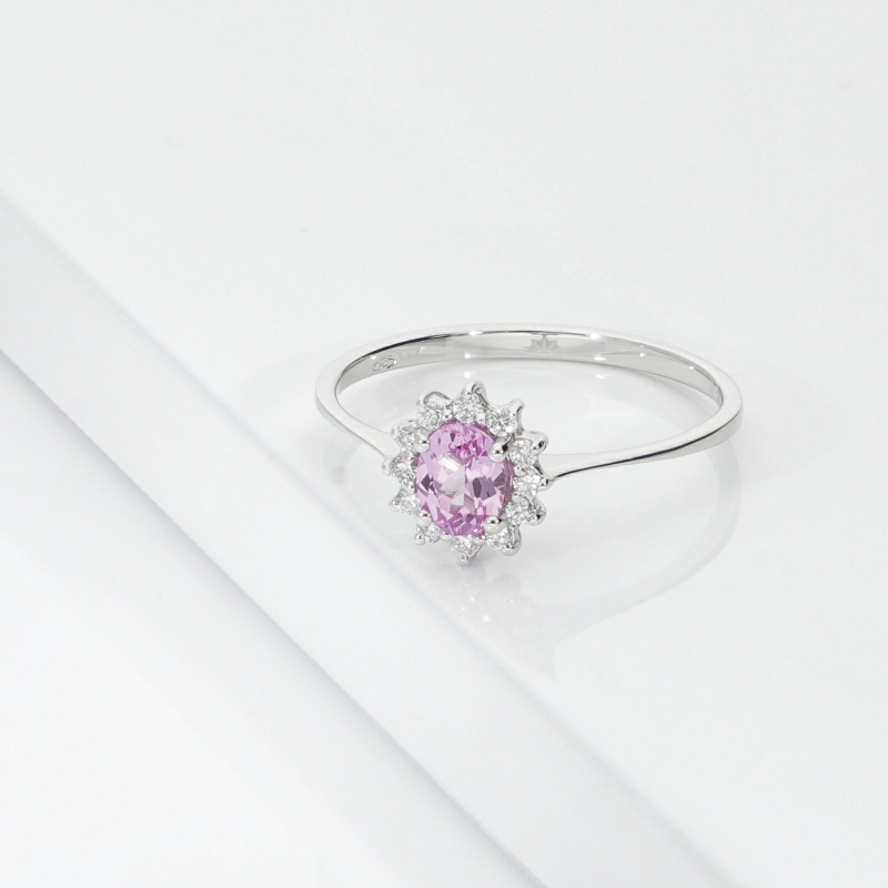 Saphir rosa Halo Ring mit Diamanten Weissgold