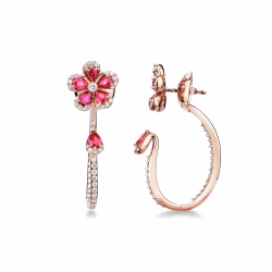 Roségold 18K Blumen Ohrringe mit Rubinen und Diamanten