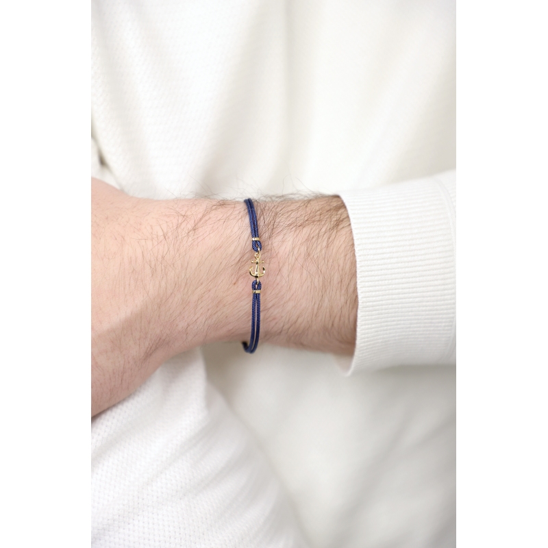 Blaues Armband mit Anker aus 750er Gelbgold