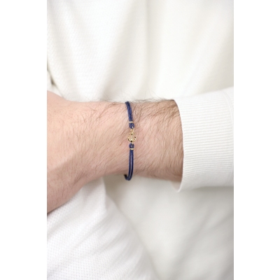 Blaues Armband mit Anker aus 750er Gelbgold