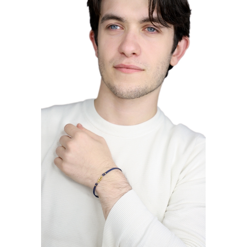 Blaues Armband mit nautischem Knoten Gelbgold