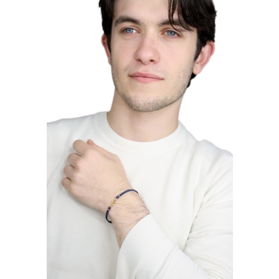 Blaues Armband mit nautischem Knoten Gelbgold