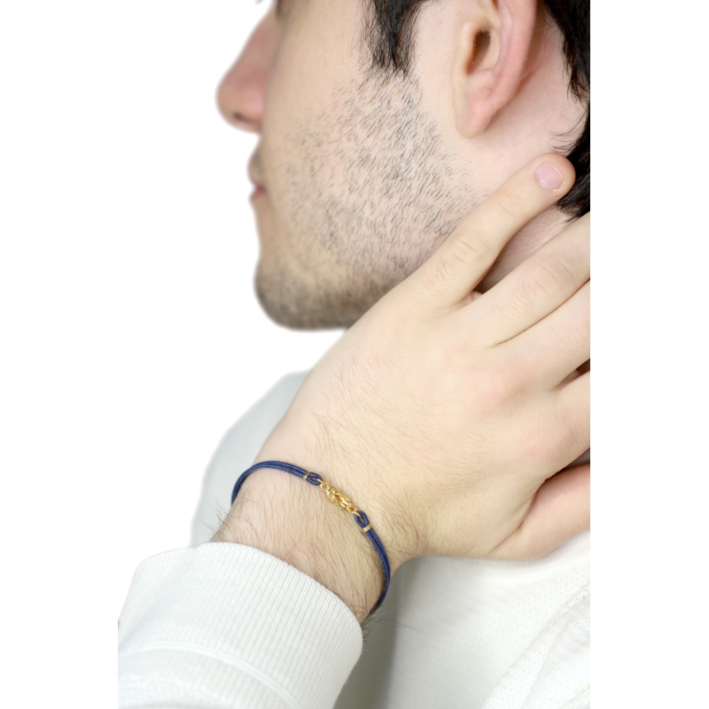 Blaues Armband mit nautischem Knoten Gelbgold