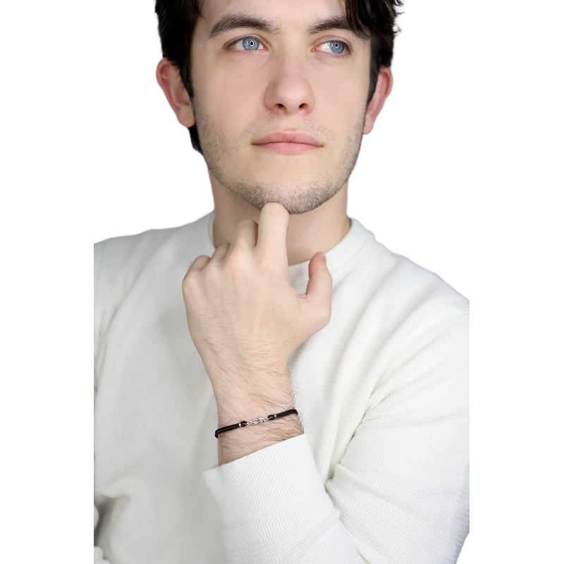 Schwarzes Armband mit Knoten Weissgold