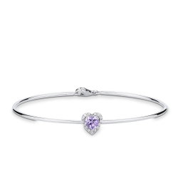 Weißgold Armreif Amethyst Herz mit Diamanten