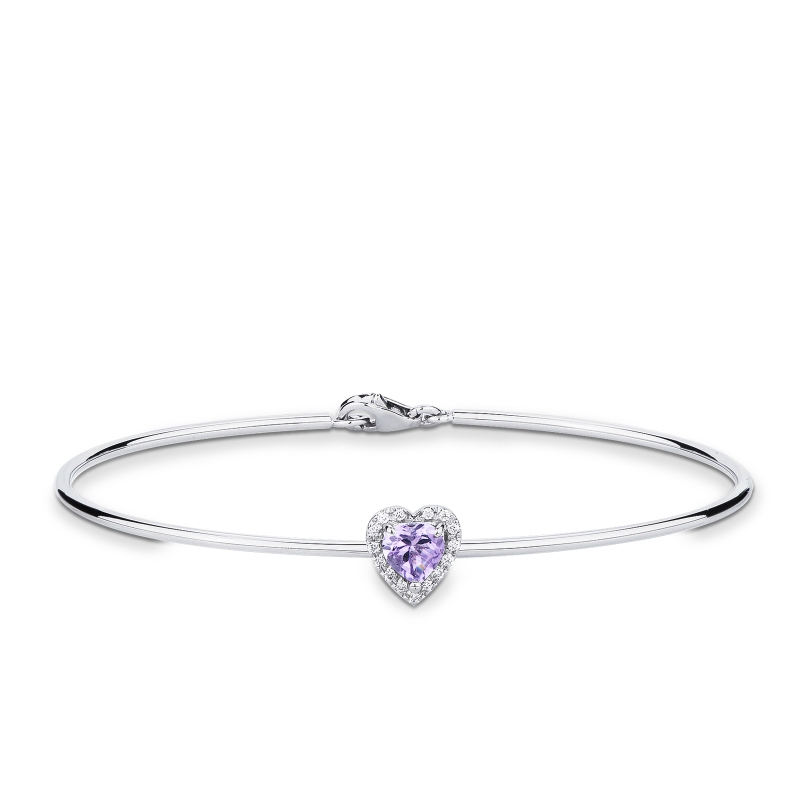 Weißgold Armreif Amethyst Herz mit Diamanten