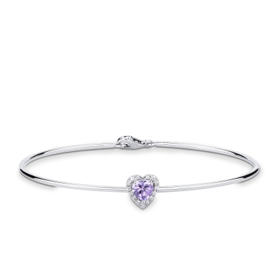 Weißgold Armreif Amethyst Herz mit Diamanten
