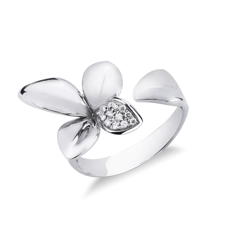 Offener Ring mit Diamant Blume Weissgold 750
