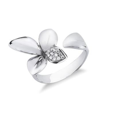 Offener Ring mit Diamant Blume Weissgold 750