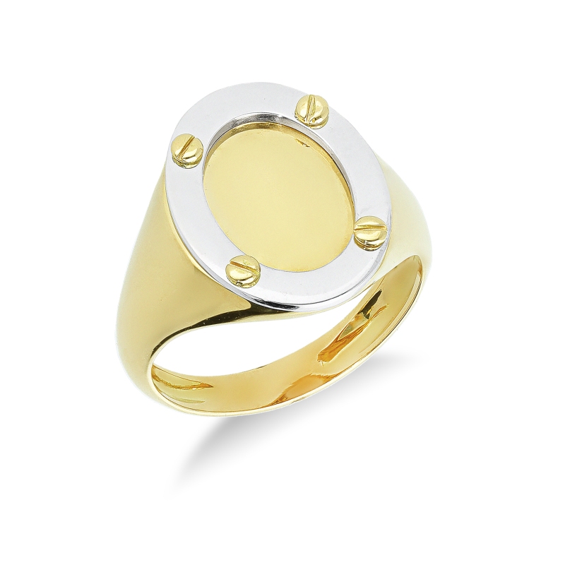 Gelbgold Weissgold oval Siegelring Herren