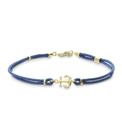 Blaues Armband mit Anker aus 750er Gelbgold
