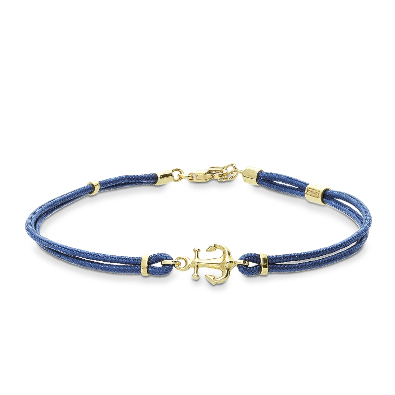 Blaues Armband mit Anker aus 750er Gelbgold