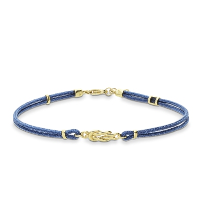Blaues Armband mit nautischem Knoten Gelbgold