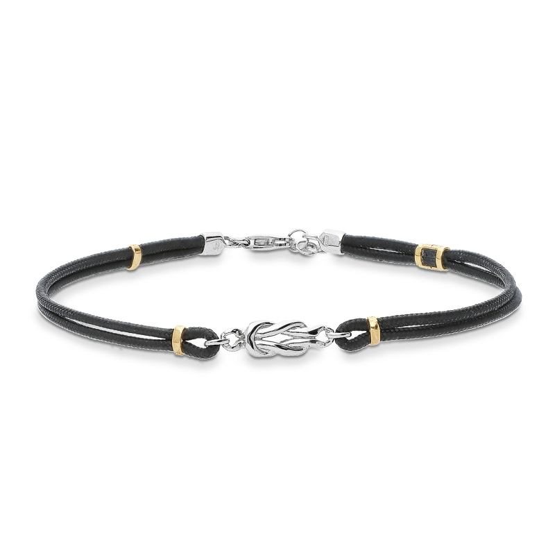 Schwarzes Armband mit Knoten Weissgold