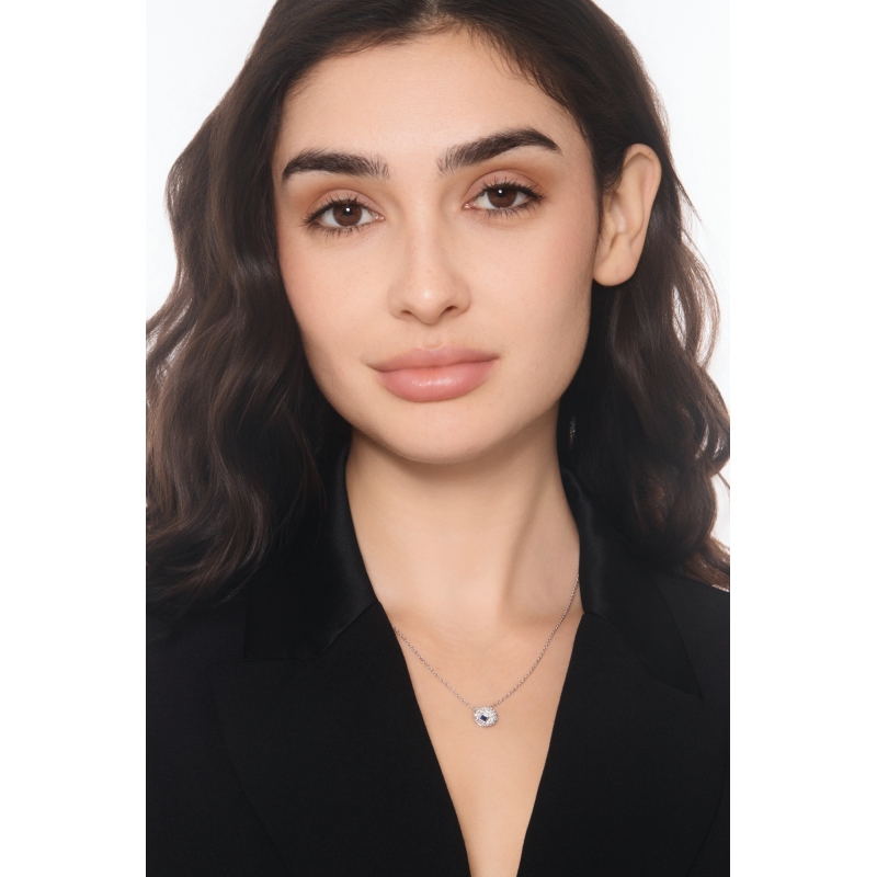 Damenkette Weißgold mit Pavé Anhänger Diamanten Saphir blau