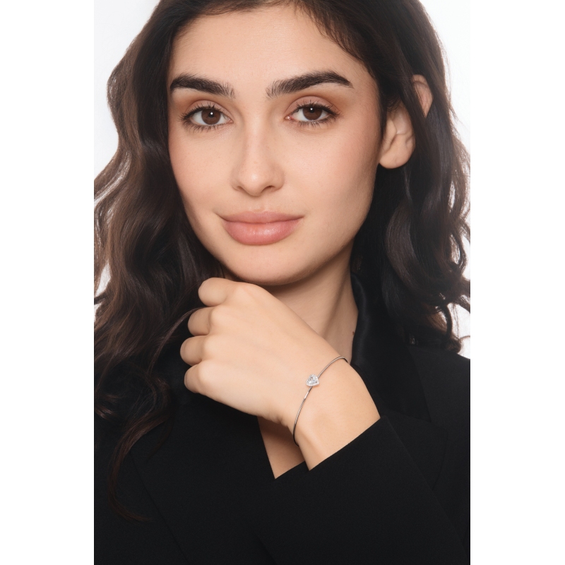 Weißgold Armreif mit Aquamarin Herz und Diamanten