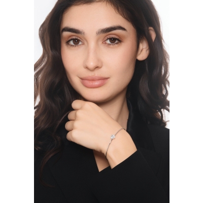 Weißgold Armreif mit Aquamarin Herz und Diamanten