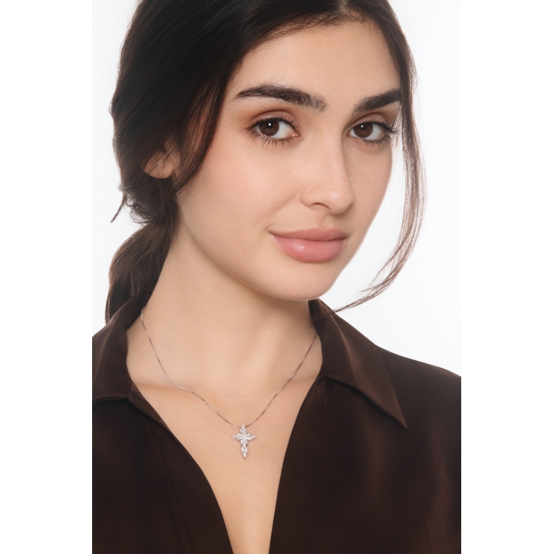 Diamant Kreuzkette Weißgold 18 Karat