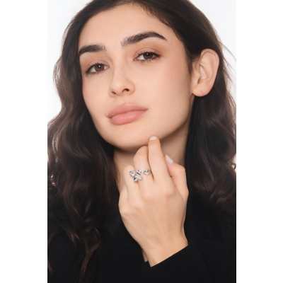 Offener Ring mit Diamant Blume Weissgold 750