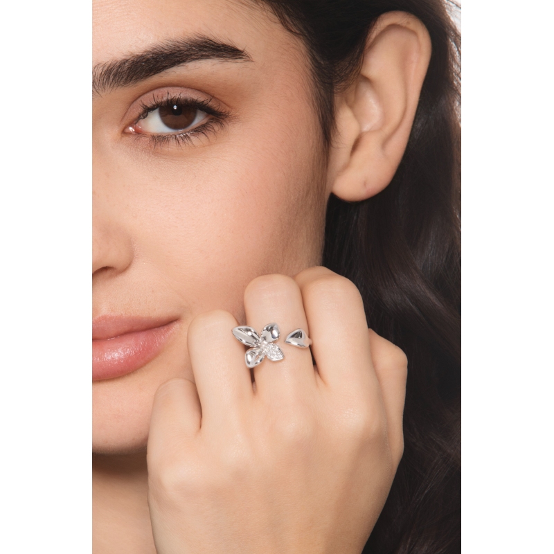 Offener Ring mit Diamant Blume Weissgold 750