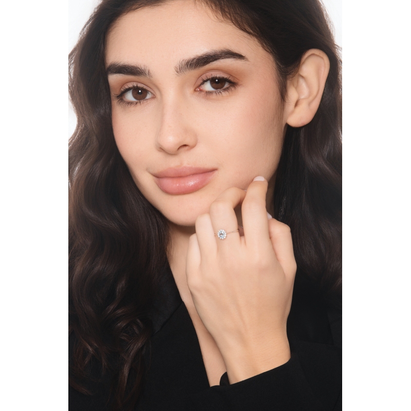 Halo Ring Diamanten und Aquamarin Weißgold 