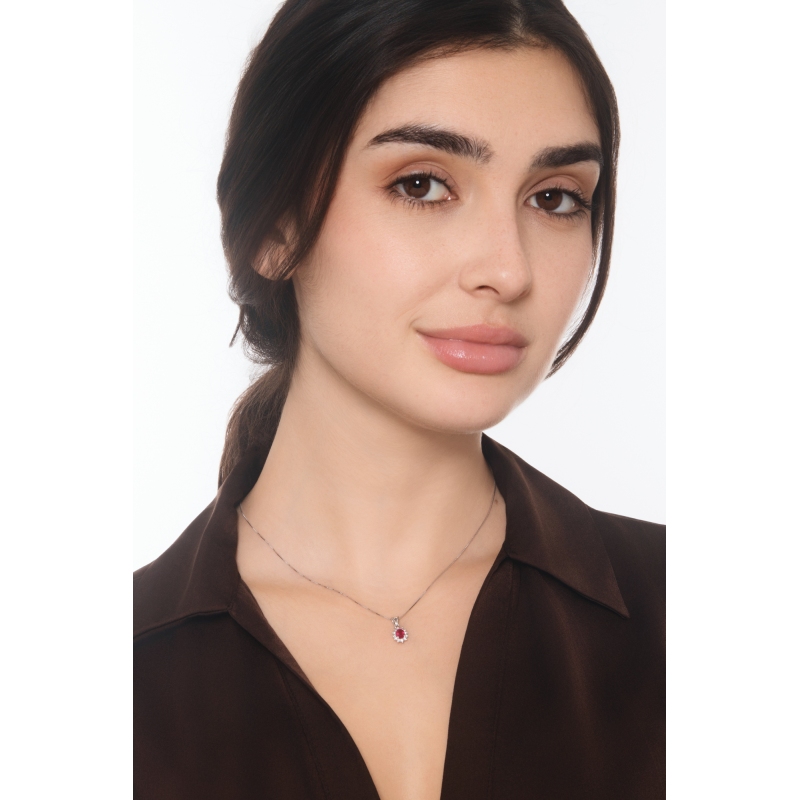 Halo Kette Rubin Diamanten Weißgold 750