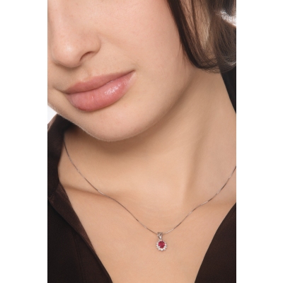 Halo Kette Rubin Diamanten Weißgold 750