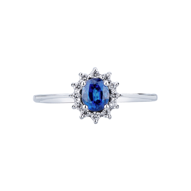 Saphir blau Halo Ring Weissgold mit Diamanten