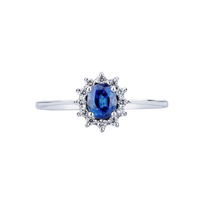 Saphir blau Halo Ring Weissgold mit Diamanten