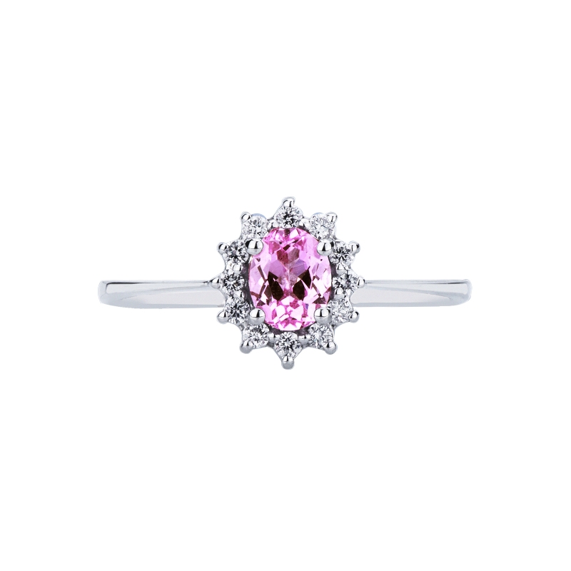 Saphir rosa Halo Ring mit Diamanten Weissgold