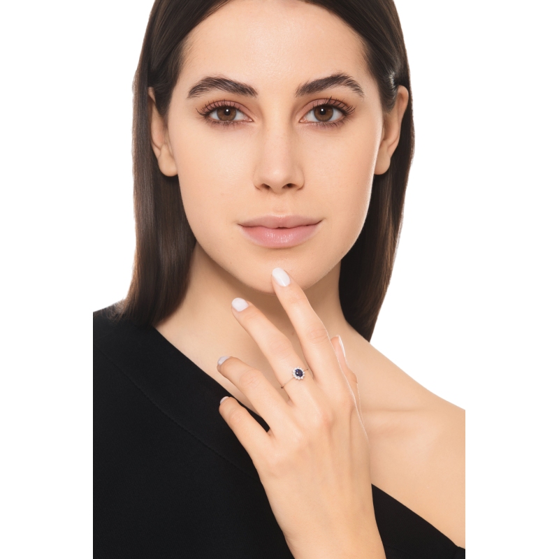 Saphir blau Halo Ring Weissgold mit Diamanten