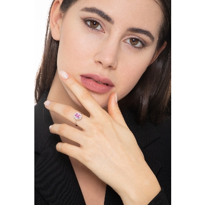 Halo Ring mit rosa Saphir und Diamanten aus Weißgold 18k 