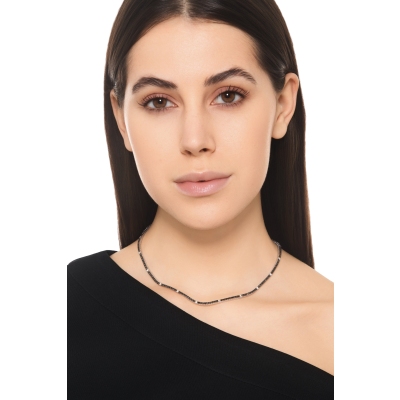 Weißgold Tennis Kette schwarzen und weißen Diamanten