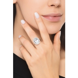 Aquamarin Weißgold Halo Ring mit Diamanten  2