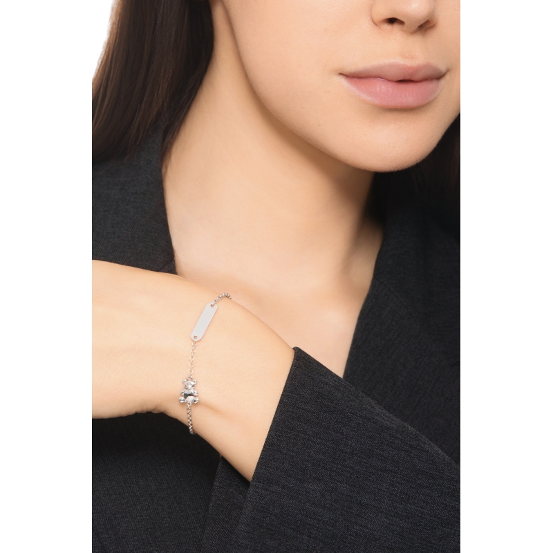 Armband Weissgold Kinder mit Bärchen und Gravurplatte