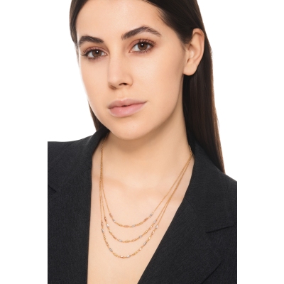 Halskette mit drei Strängen aus 18 Karat Weiß-, Gelb- und Roségold