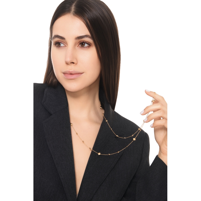 750er Gelbgold Damenkette mit kleinen Quadraten, 90 cm