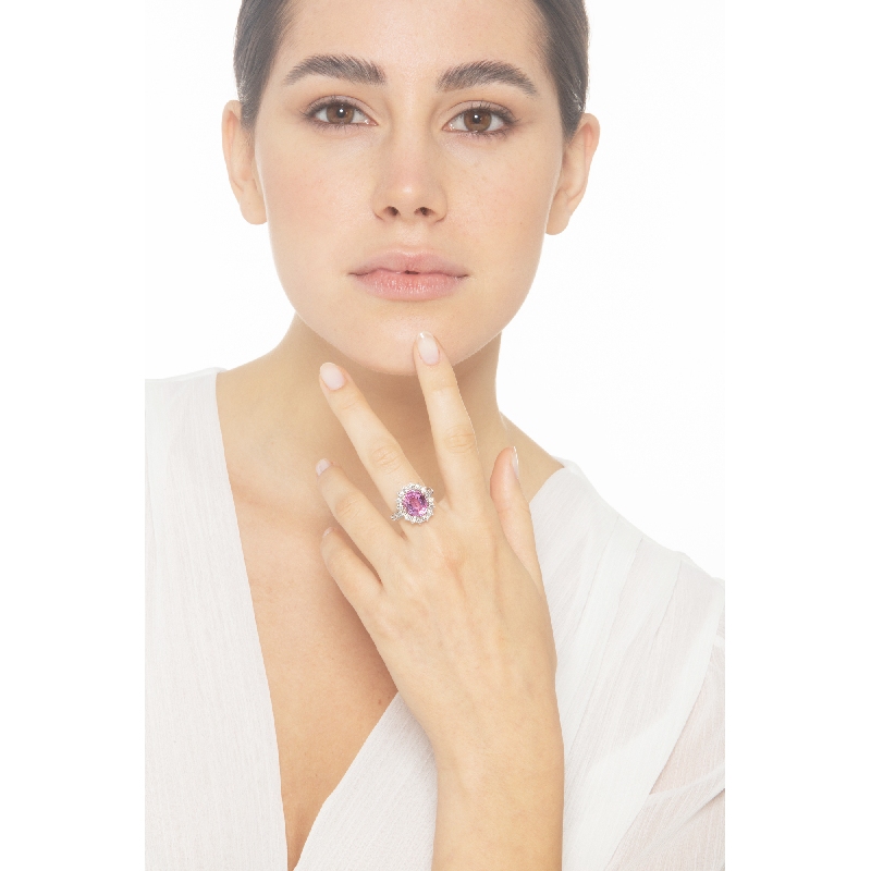 Halo Ring mit rosa Saphir und Diamanten