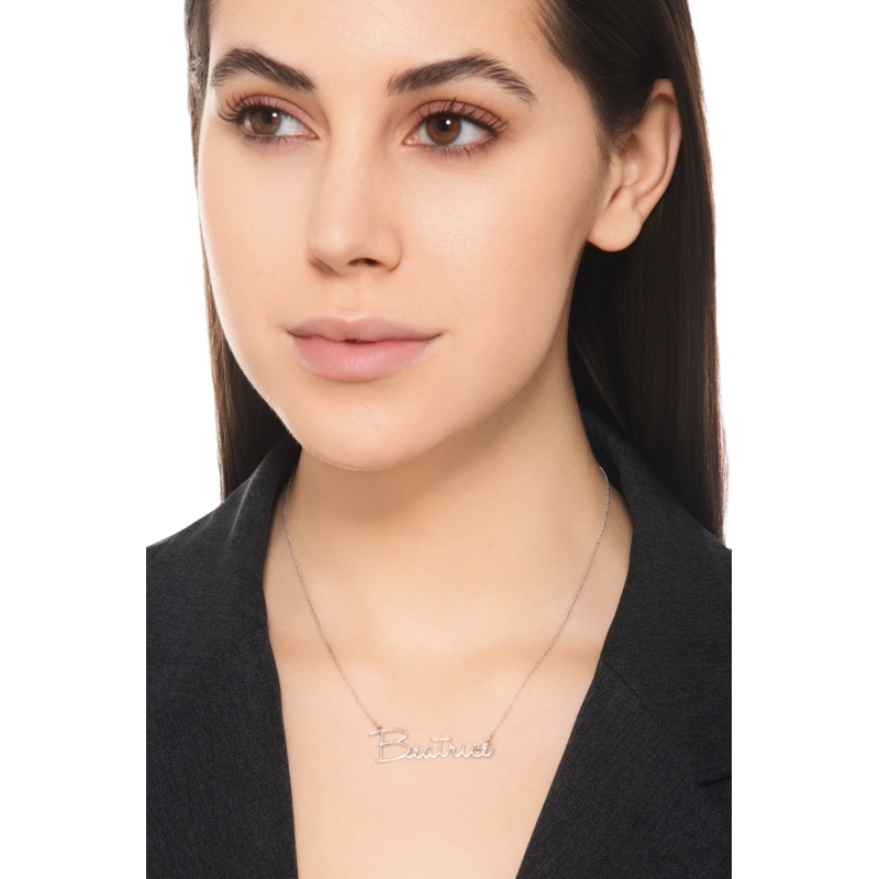 18K Weißgold Namenskette mit Wunschtext 7 bis 10 Buchstaben