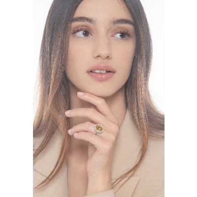 Halo Ring mit Citrin und Diamanten Weißgold