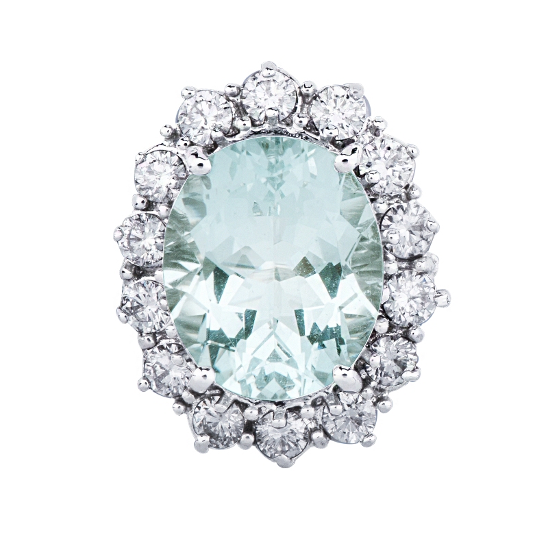 Aquamarin Weißgold Halo Ring mit Diamanten 
