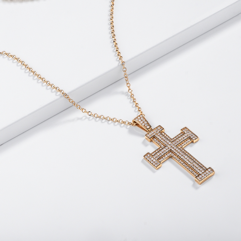Herren Kette Gelbgold 18K mit Kreuz-Anhänger aus Diamanten